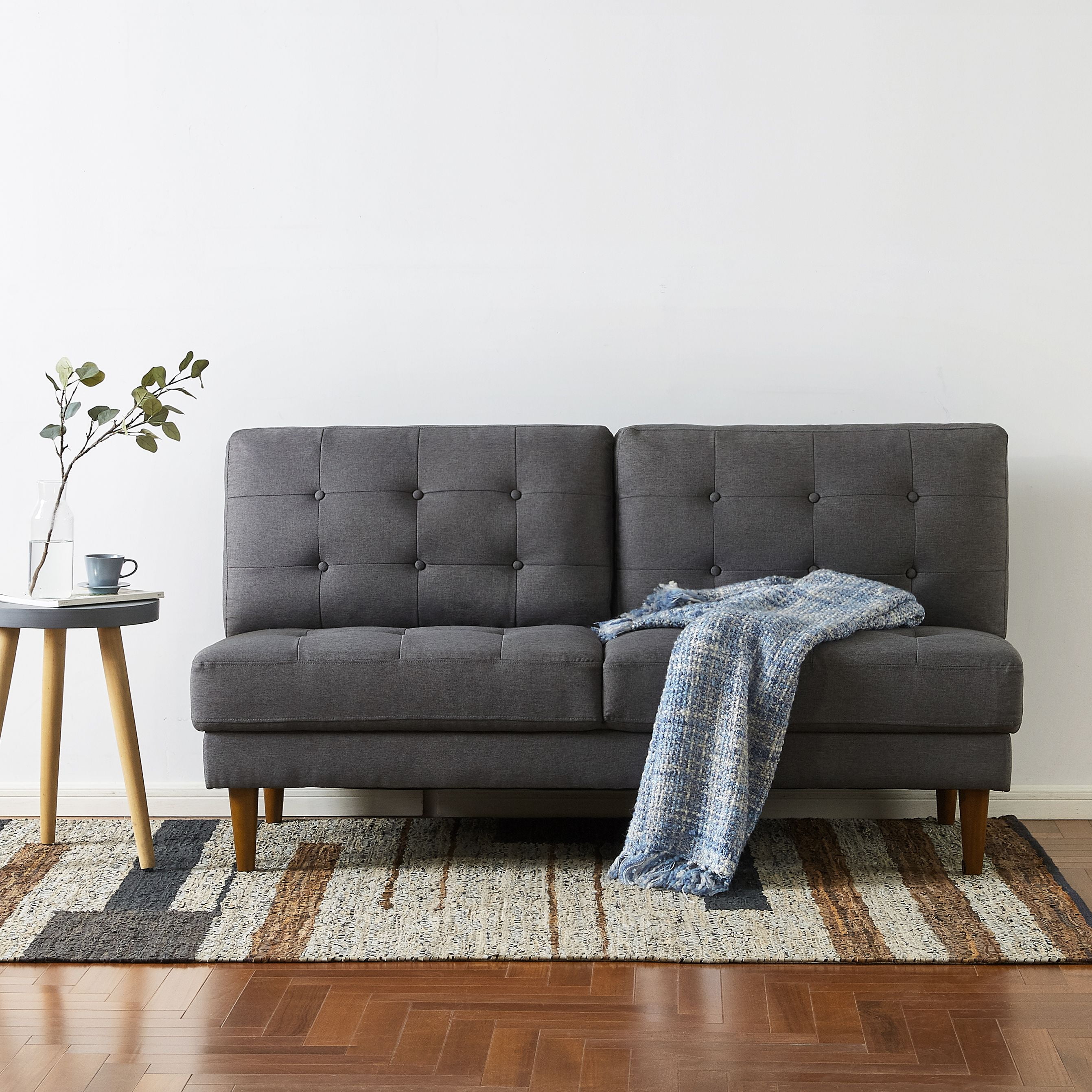 Mellow Jules Modern Armless Tufted Linen Fabric Loveseat Sofa Couch Dark Grey Walmart Com Walmart Com