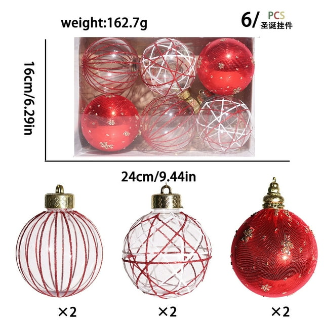 Conjunto de Ornamentos de Navidad Conjunto de 6 Piezas de 8cm Navidad de Color de Malla de Oro Glitter Joyería