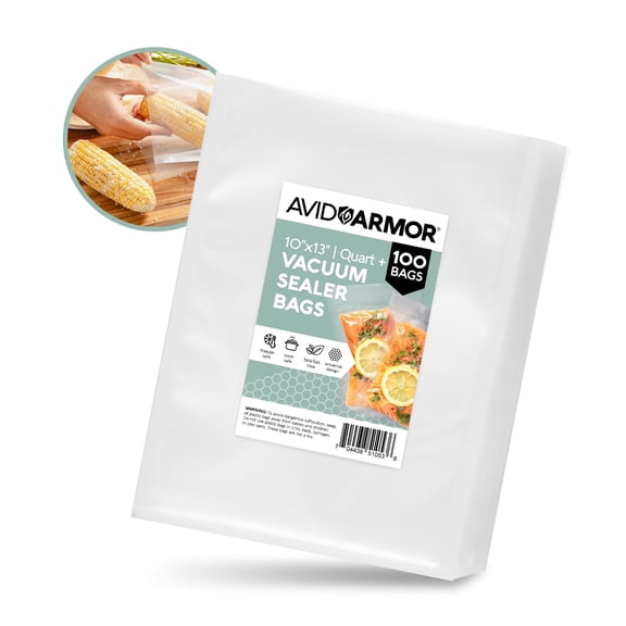 Avid Armor Heavy Duty Vacuum Sealer Bags, 10"x13" Quart Plus, 100 Count, FoodSaver Compatible
