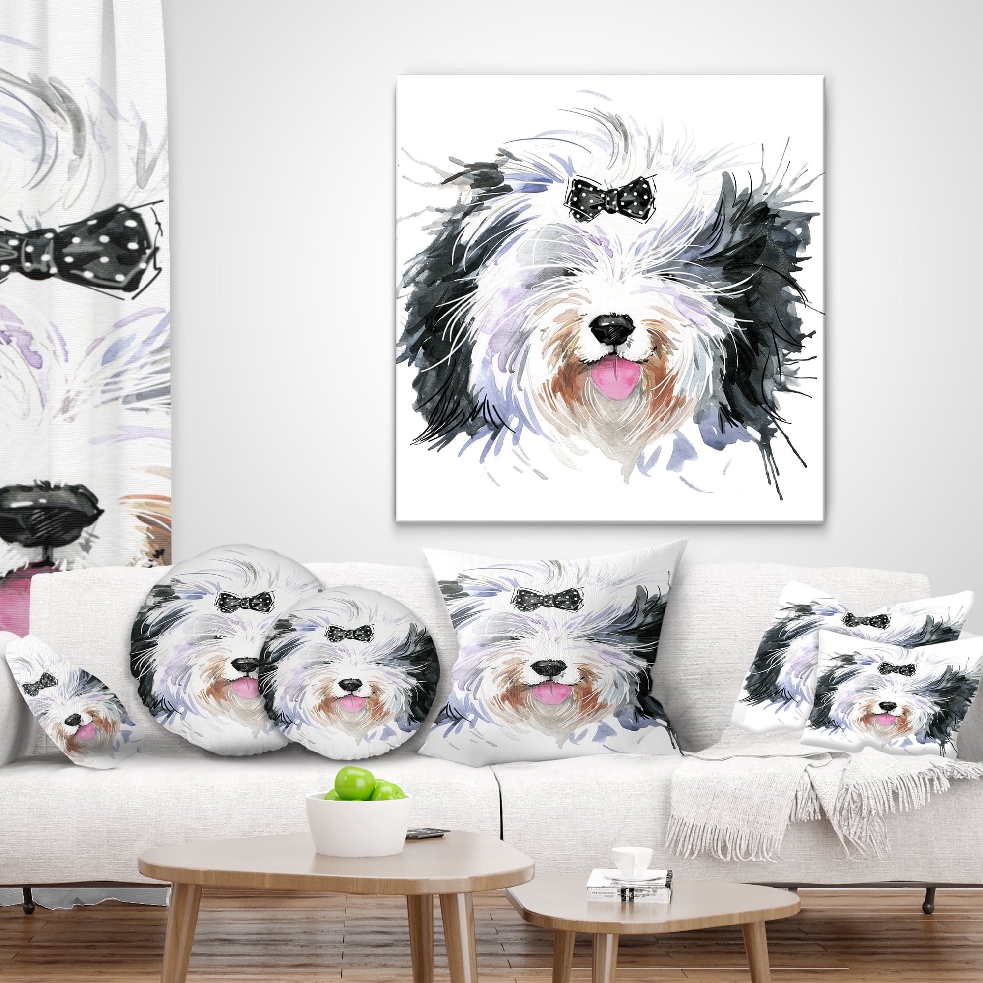 Designart Funny Dog Head Black White - Animal Throw Pillow - 12x20