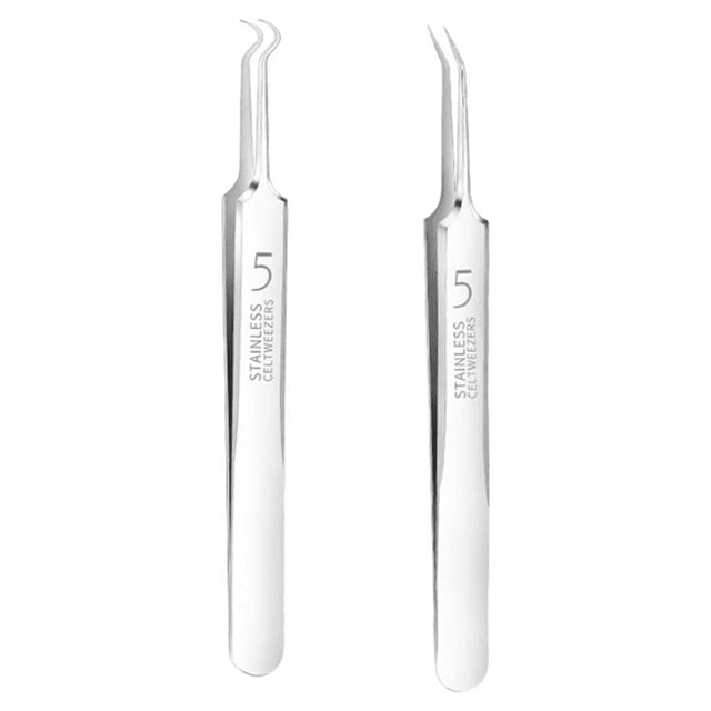 2 uds acero inoxidable espinillas acné imperfecciones Extractor de espinillas agujas curvadas Clip para acné pinzas herramienta de cuidado facial C