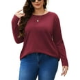 thumbnail image 3 of FlorCurve Plus Size Sweatshirts for Women Long Sleeve Crew Neck Pollover Sweatshirt Casual Tunic Shirts with Pockets, Burgundy 5XL, 3 of 7