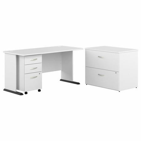UPC: 0042976191962 | Bush Business Furniture Studio A 60W Computer Desk with Mobile and Lateral File Cabinets in White