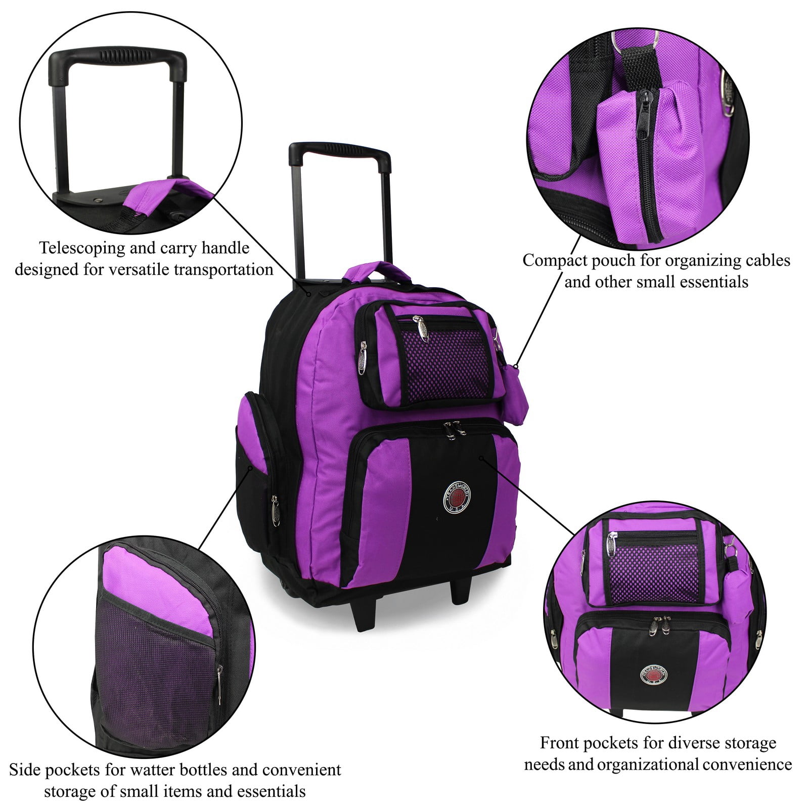 World Traveler Transworld 22-Inch Carry-On Rolling Backpack Airline Approved Size - Purple