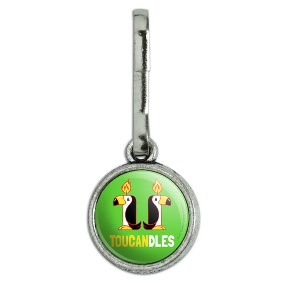 Toucandles Toucan Two Candles Funny Humor Antiqued Charm Clothes Purse Suitcase Backpack Zipper Pull Aid