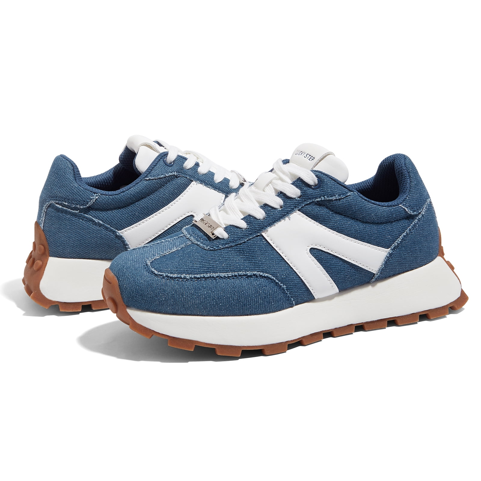 LUCKY STEP Womens Platform Shoes Chunky Fashion Lace-up Sneakers Casual Shoes,Denim Blue