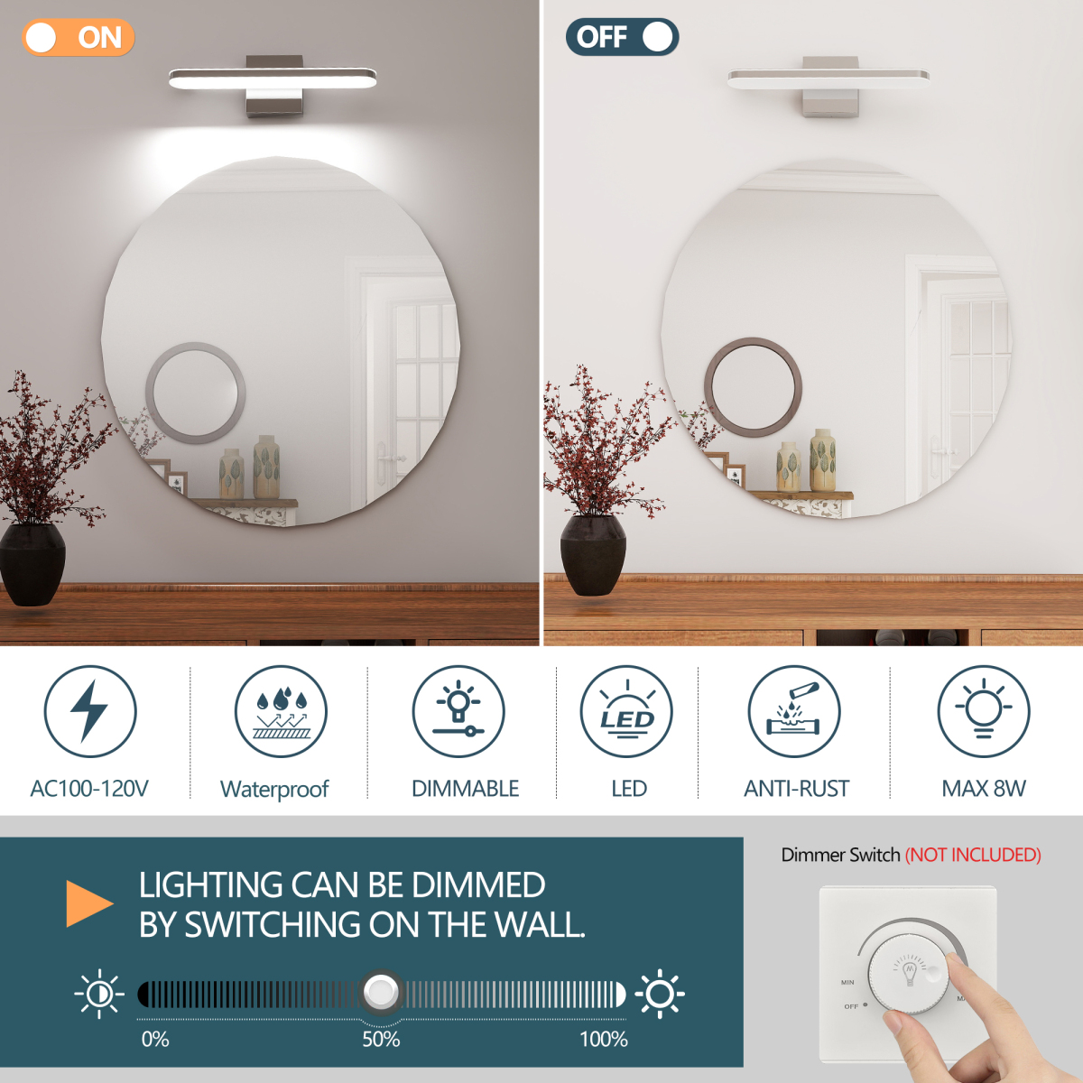 Modern LED Vanity Lights for Bathroom 32IN 16W Daylight White Chrome Light Fixtures Bathroom Lights Over Mirror Vanity Lighting Fixtures Vanity Light On-Site