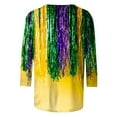 thumbnail image 5 of Guzom Womens Yellow Mardi Gras Top, Stretchy Crew Neck Three-Quarter Sleeve Fringe Print Carnival Shirt with Green Purple Accents, S-XXXL Plus Size Festive Apparel,Size M, 5 of 5