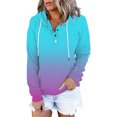 thumbnail image 3 of Women's Gradient Color Drawstring Hooded Sweatshirt with Pocket, Soft Fleece Lined Long Sleeve Pullover Top for Casual Streetwear, Daily Comfort Wear and Outdoor Activities Multicolor XL, 3 of 10