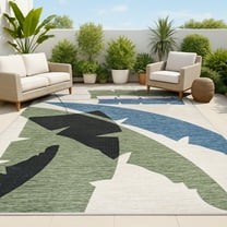 JONATHAN Y TUSCAN SUN 8 x 10 Area Rug, Shelby Coastal Vintage Abstract Palm Leaf - Navy/Cream, TSN403A-8