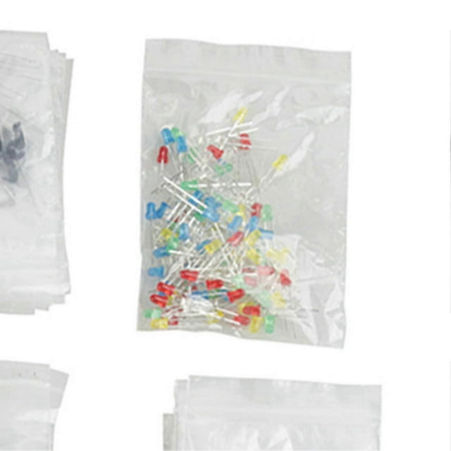 Electronic components kit, LED diodes, transistors, electrolytic capacitors, resistors