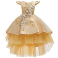 thumbnail image 3 of Girls Yellow Gown Dress with flower Design without Sleeves For Wedding, Pageant, Graduation, New Year, Christmas and Birthday ages 8 years old., 3 of 4