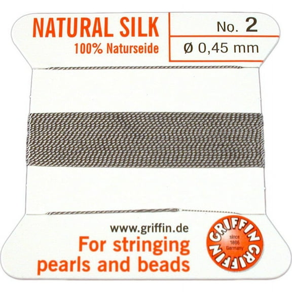 Griffin Silk Cord Thread Size 2 - GRAY with Needle 42219
