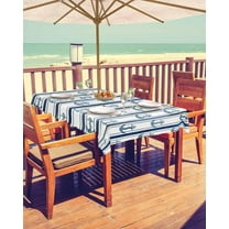 Navy Blue Anchor Nautical Outdoor Tablecloth - 60x102 Inch Rectangle Dining Table Cover, Coastal Ocean Blue Striped Waterproof Outdoor Table Cloth with Umbrella Hole & Zipper for Patio