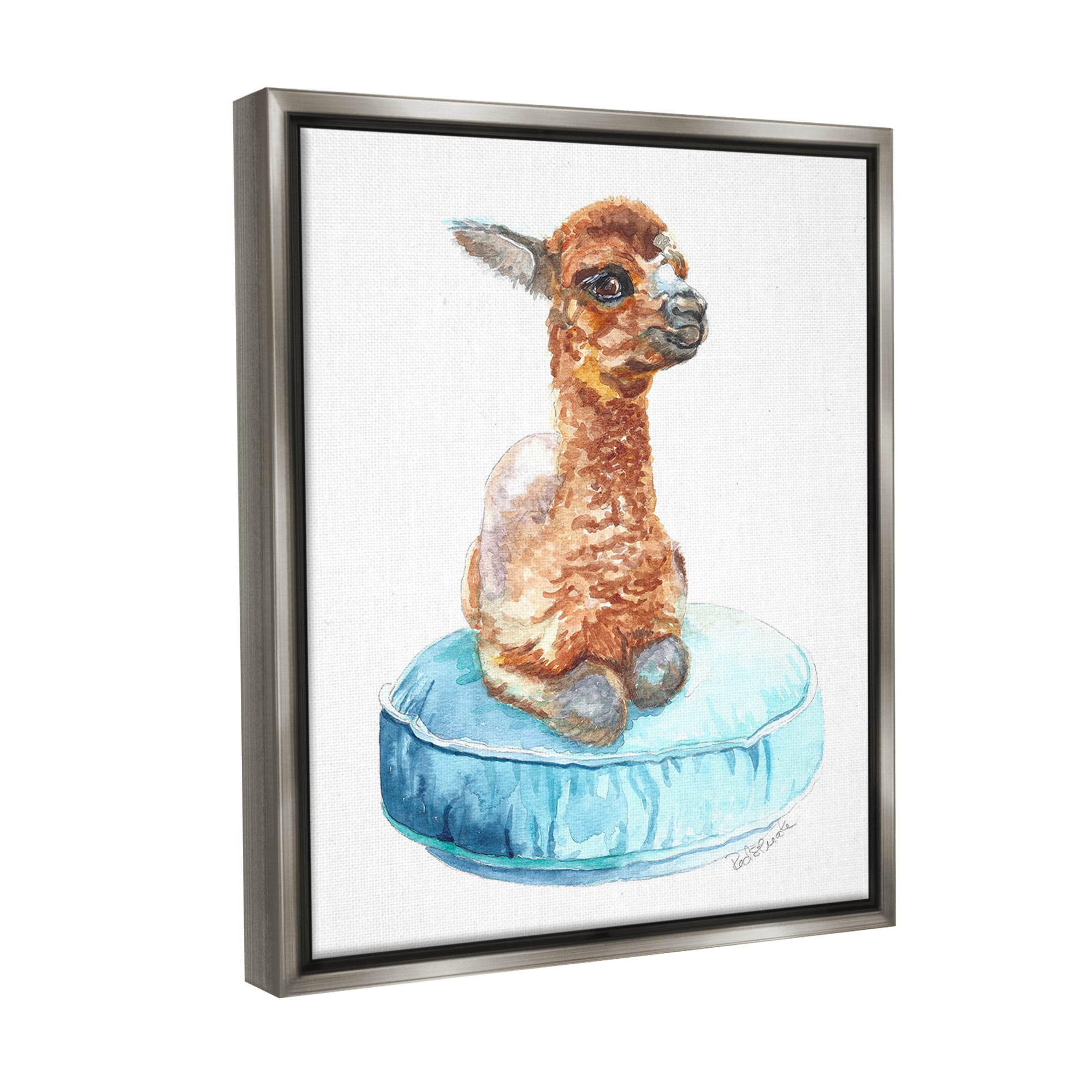 Stupell Industries Baby Goat on Pillow Animals & Insects Painting Gray Floater Framed Canvas Art Print Wall Art, 25 x 31