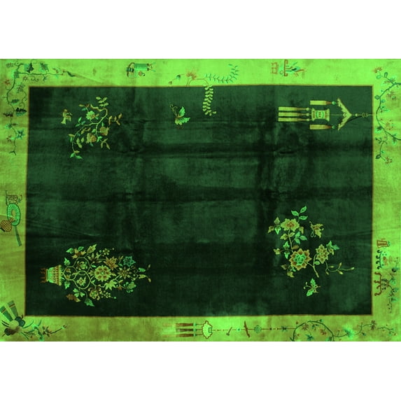 Ahgly Company Indoor Rectangle Oriental Green Asian Inspired Area Rugs, 3' x 5'