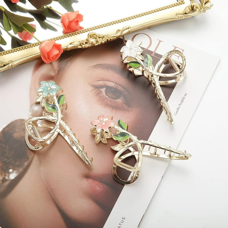 Pcs Large Tulip Hair Claw Clips, Metal Flowers, Strong Hold Non