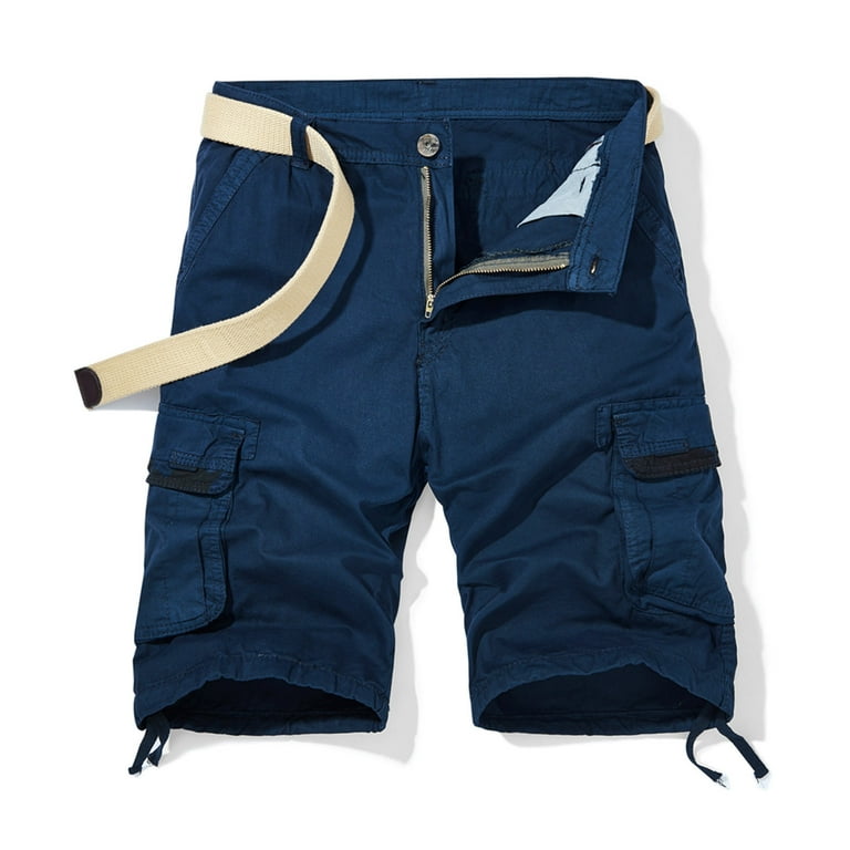 VSSSJ Cargo Shorts for Men Big and Tall Solid Color Elastic Waist Button Zipper Tooling Shorts with Multi Pockets Leisure Work Breathable Short Pants Dark Blue XL Walmart