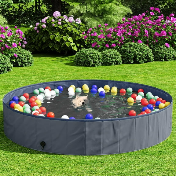 Foldable Dog Swimming Pool - Portable Pool for Pets, Non-Slip Dog Bath Tub with Hard Plastic, Collapsible Pool (79" x 12").