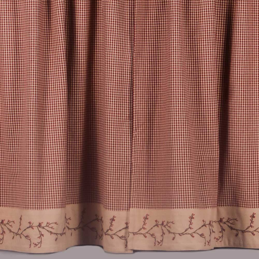 Red or Black Berry Vine Gingham Check Embroidered Curtain Tiers 