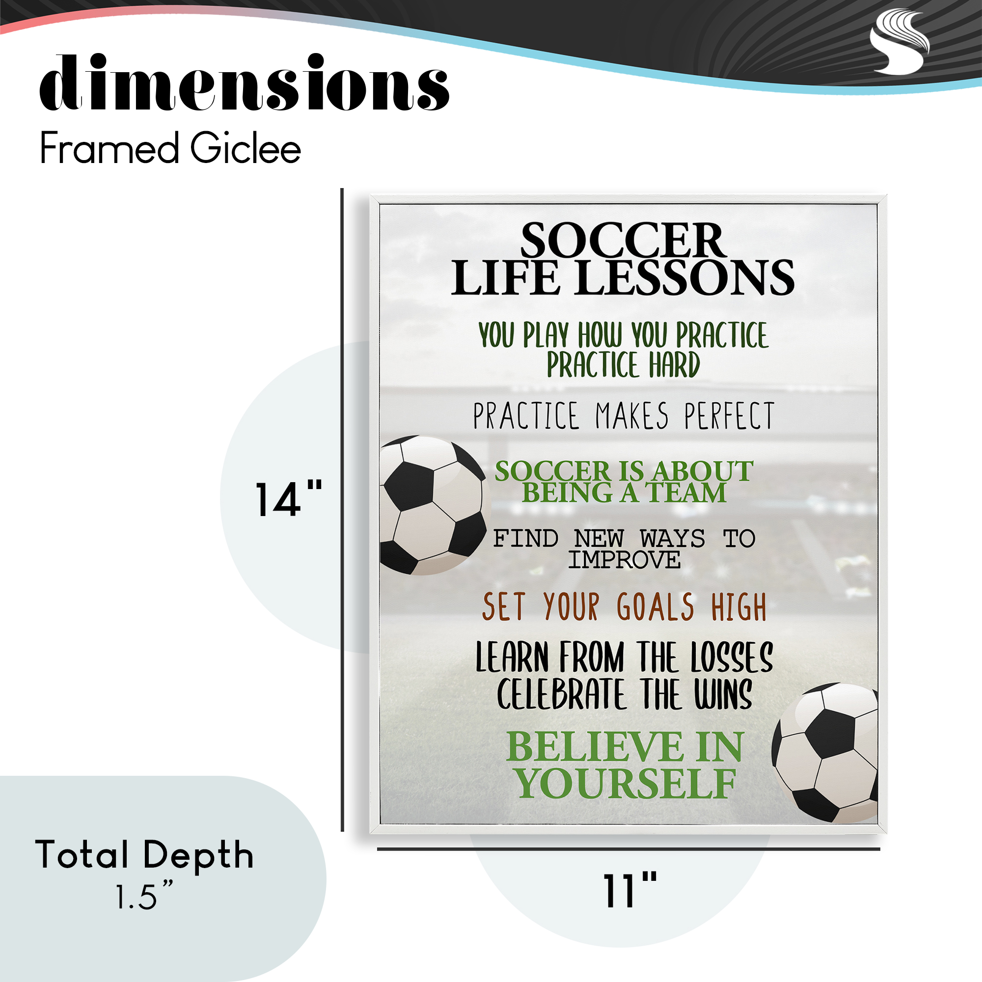 Soccer Life Lessons White Framed Giclee Art, design by Kim Allen