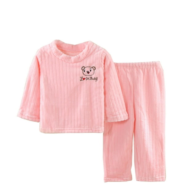 Gibobby Conjunto de pantalones para niños Conjunto de pijama para niños, ropa de gruesa de lana para primavera y otoño, niños grandes y cálidos(Rosa, 5-6 Años)