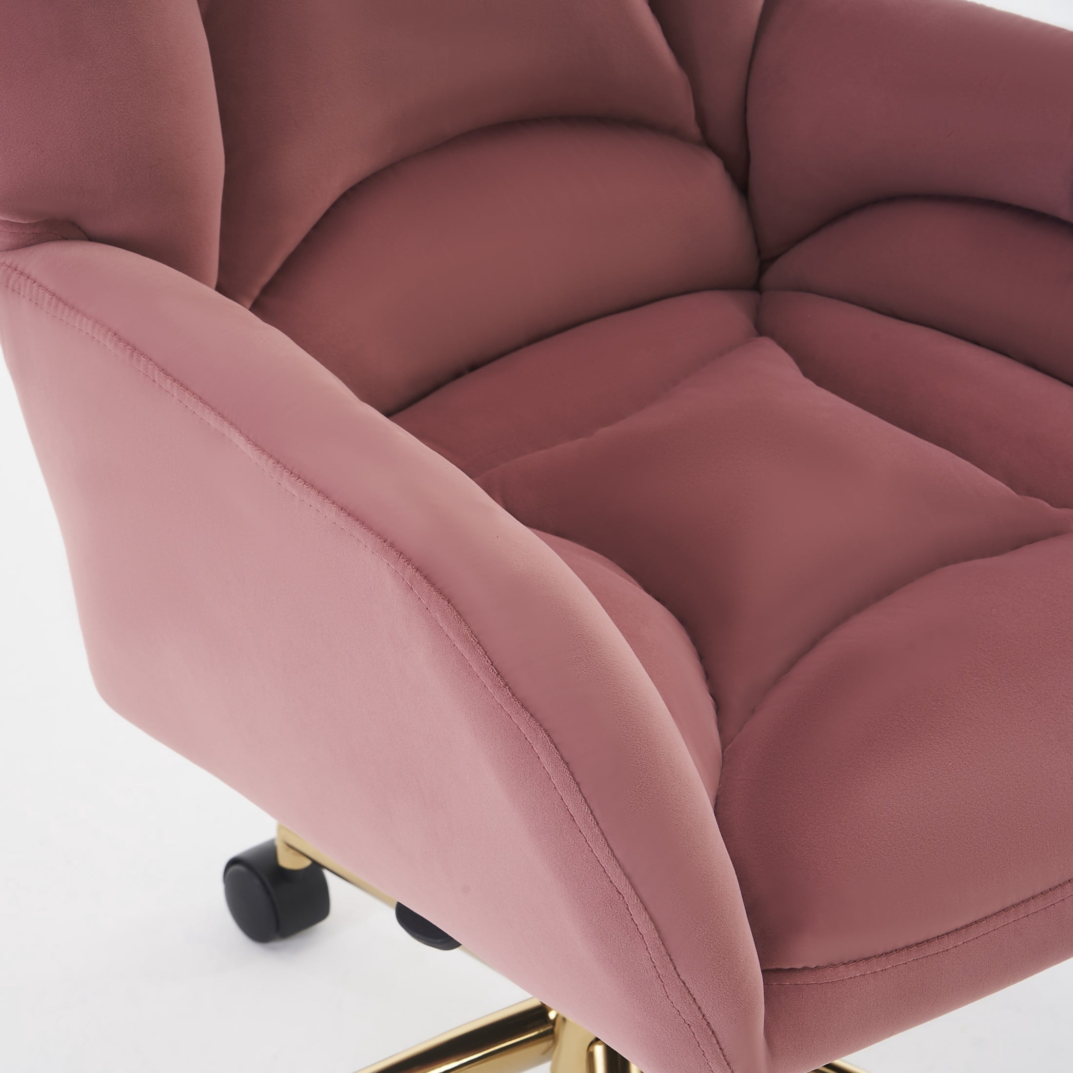 Noble House Rostin Velvet Swivel Home Office Chair, Ergonomic Makeup Vanity Seat with Adjustable Gold Base, Pink
