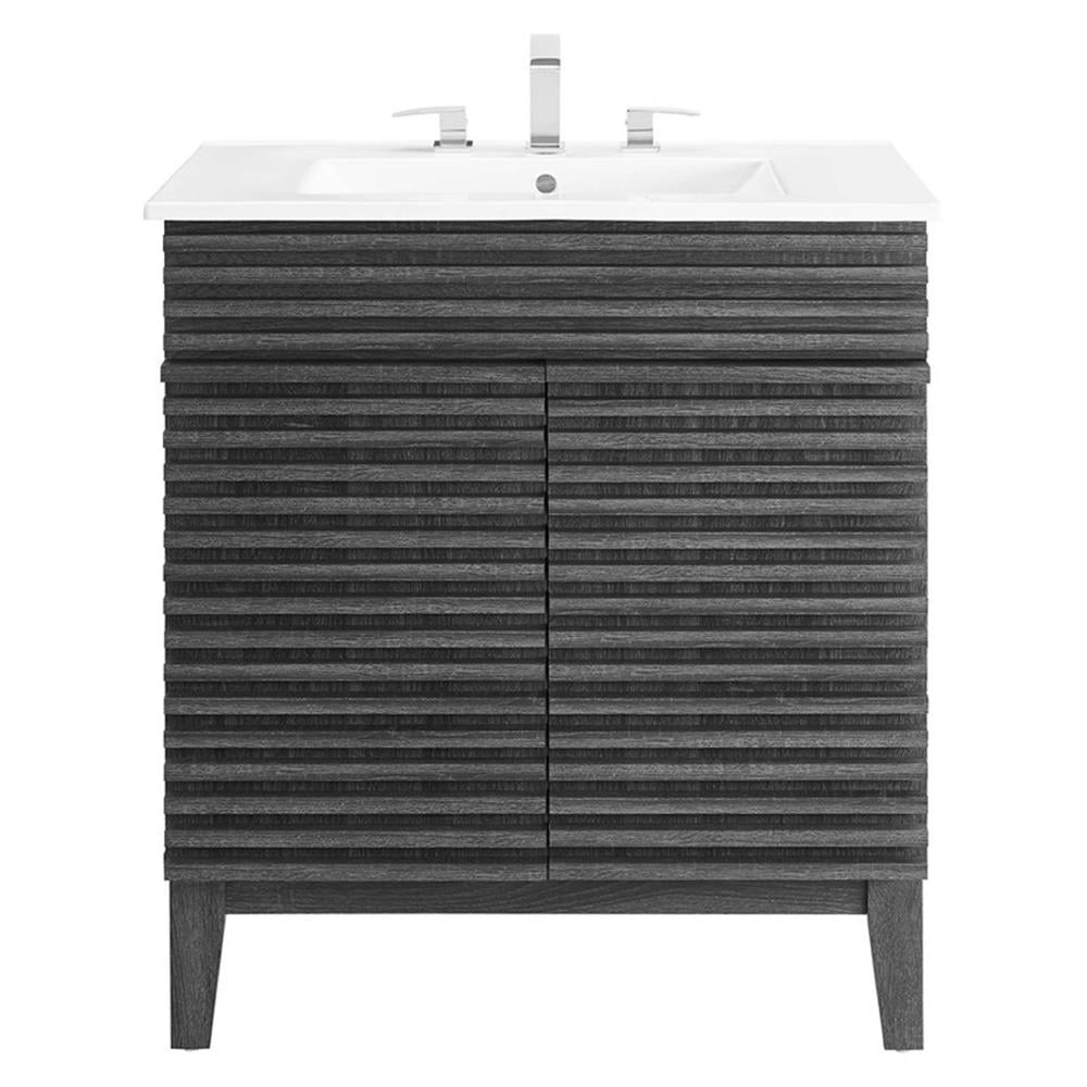 Modway Render 30" Particleboard Bathroom Vanity Cabinet in Charcoal/White