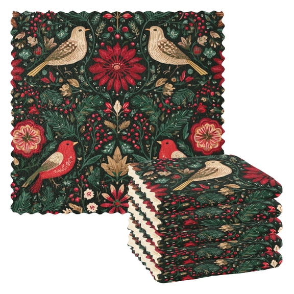 6 Pieces of Kitchen Towels 11x11Inch Kitchen Dish Cloths Kitchen Dish Towels Reuseable Cleaning Cloths Christmas Birds Cute