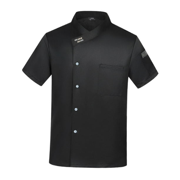Chaqueta de chef de verano con botones a presión y manga corta para cocinar en hoteles Black XL