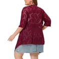 thumbnail image 3 of DARING DIVA Plus Size Fall 3/4 Sleeve Lightweight Lace Cardigan 2X Burgundy, 3 of 6