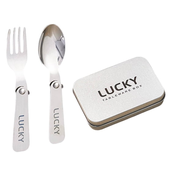 Camping Cutlery Fork Spoon with Storage Box Metal Tableware Folding Utensils Flatware for Outdoor Picnics Hiking