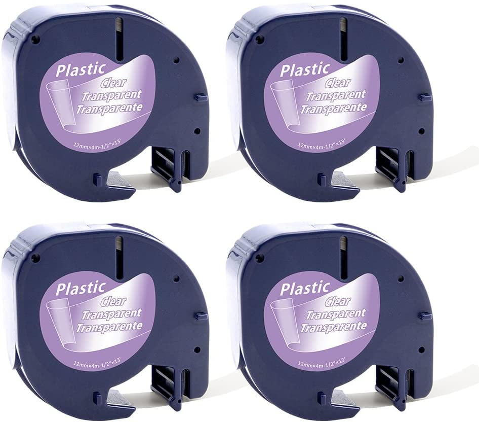 LABEL kingdom 4-Pack Compatible for Label Tape Replacement for Dymo Plastic Tape Clear Letratag ...