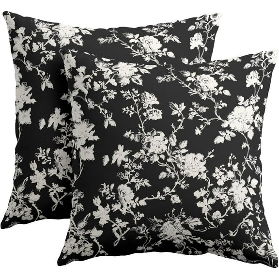 Vintage Floral Pillow Covers 20x20 Inch Set of 2 Rustic Black and White Outdoor Decorative Throw Pillows Chinoiserie Flower Toile Pillowcases Cushion Covers for Couch Home Decor
