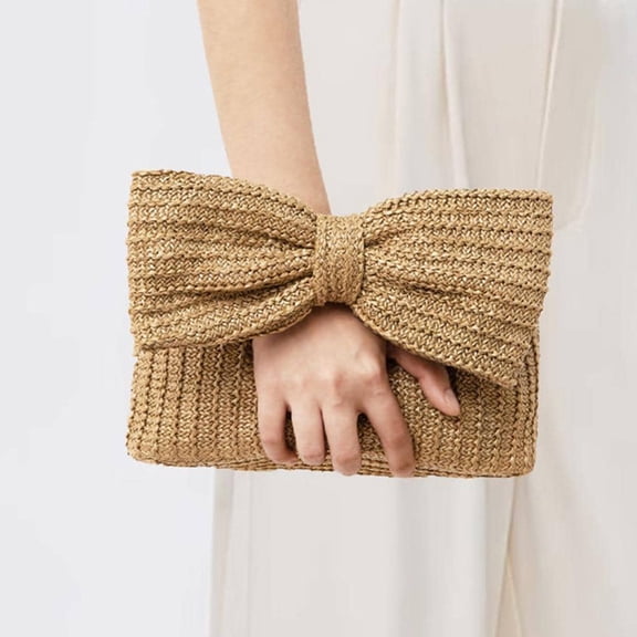 MLINS Straw Purse Women Handbag Bow Purse Straw Clutch Summer Beach Bag Straw Bag