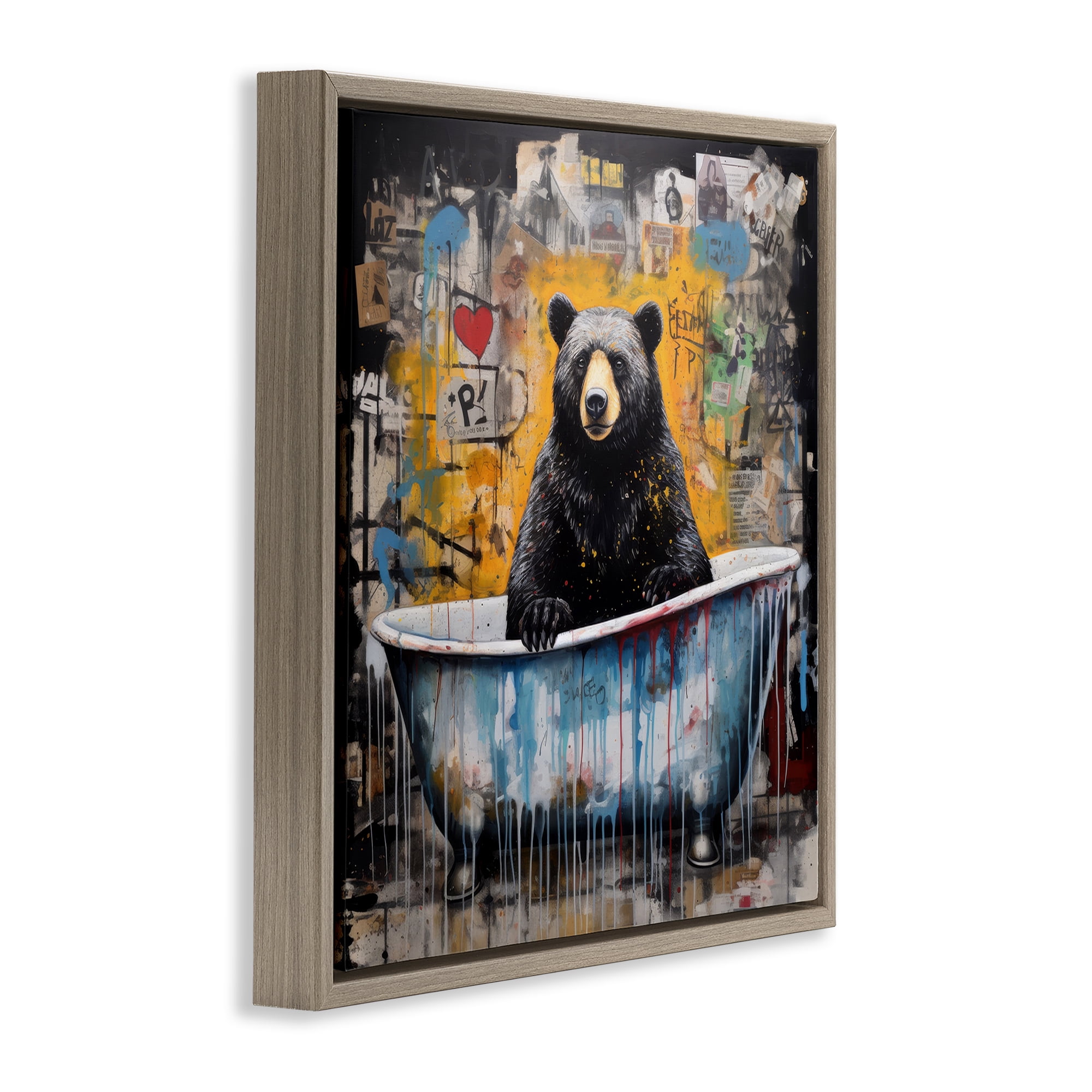 Stupell Industries Graffiti Bathing Bear Typography Painting Brown Floater Framed Canvas Art Print Wall Art, 25 x 25