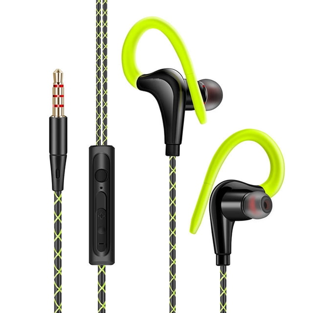Seitruly Auriculares deportivos de 3,5mm con gancho para la oreja, auriculares estéreo impermeables para correr, auriculares portátiles para juegos con Cables de audio/vídeo Verde