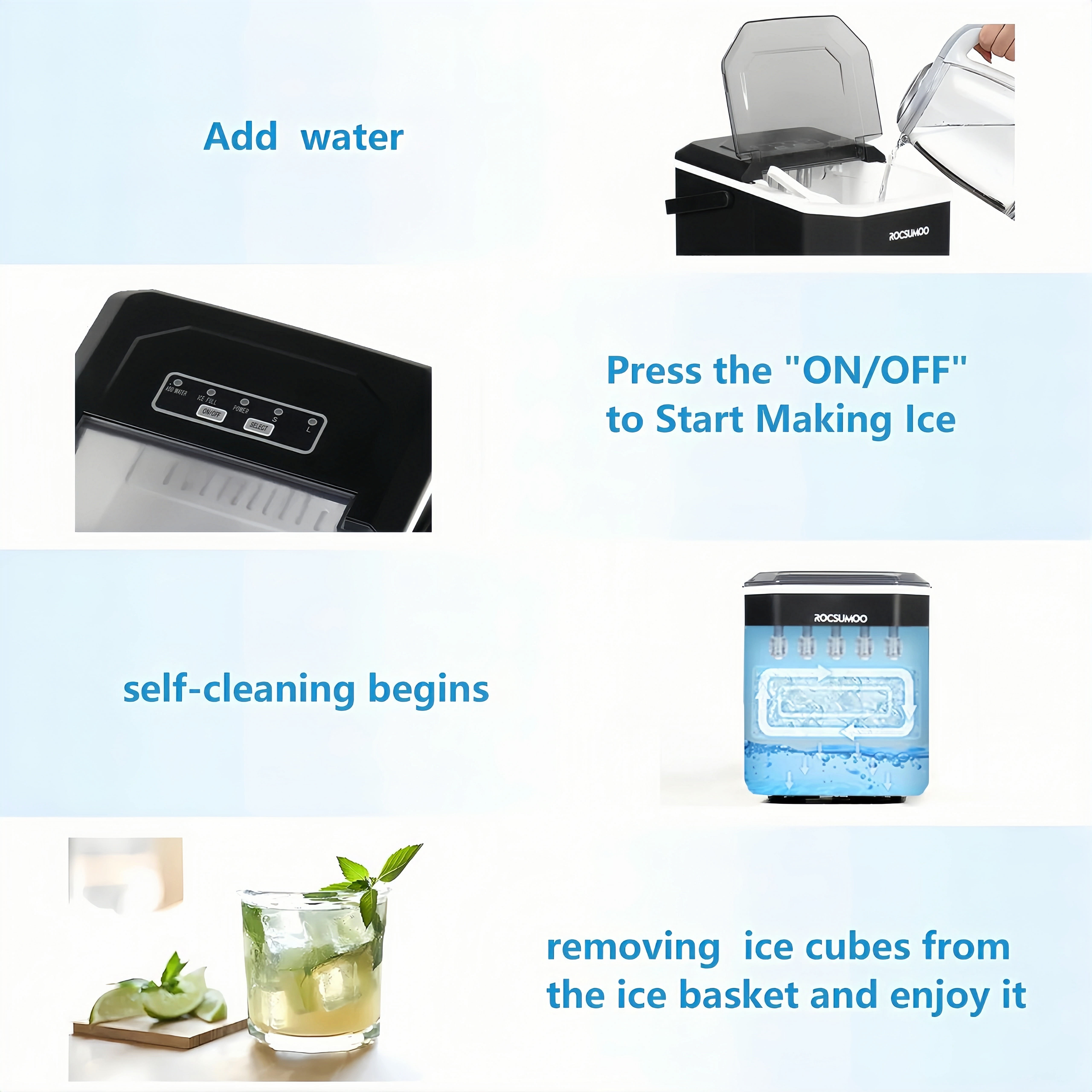 Portable Ice Maker – Self-Cleaning, 26lbs/24H, 9 Cubes in 6 Mins, 2 Bullet Ice Sizes, Quiet, Black for Kitchen/Party