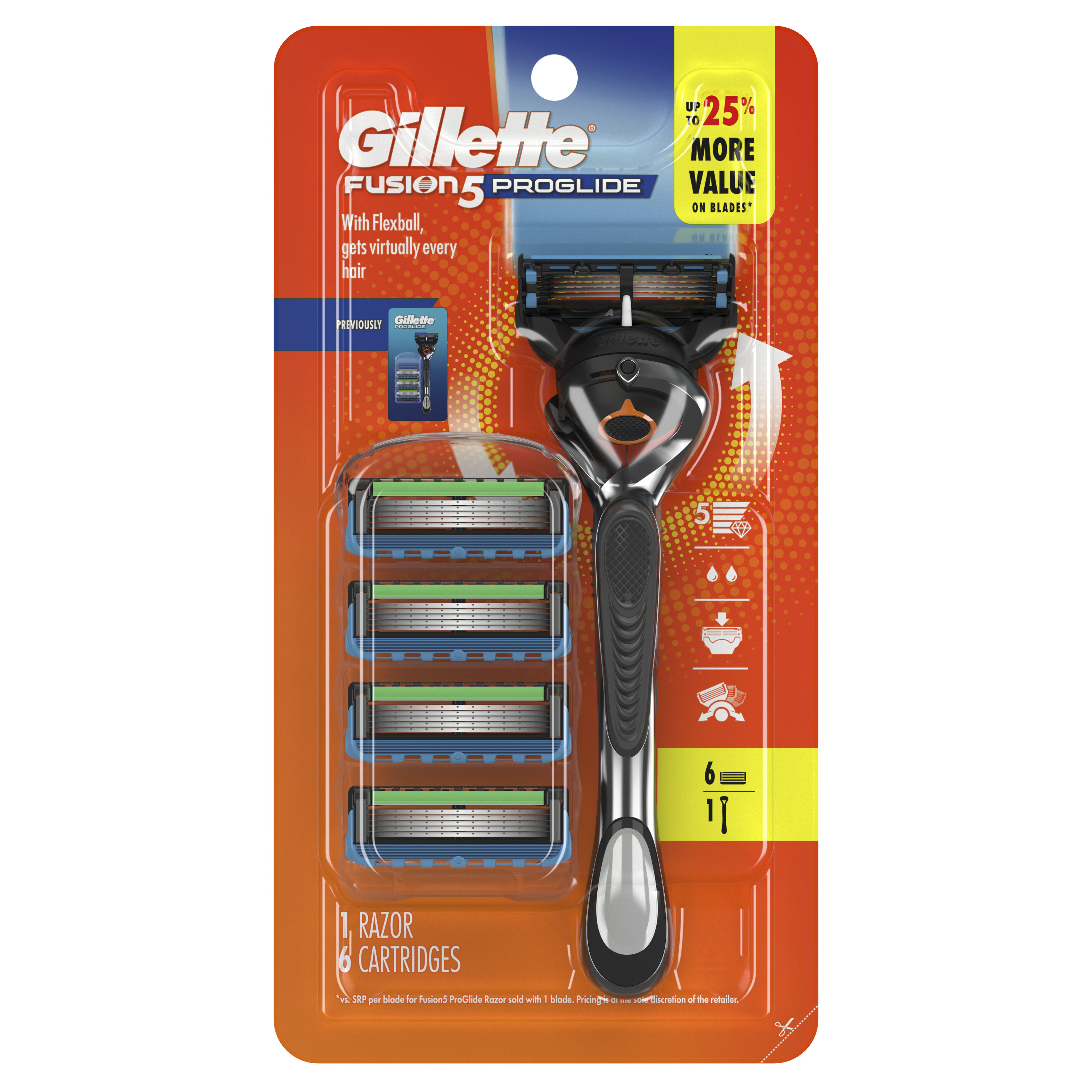 Gillette Fusion5 ProGlide Shaving Razor for Men, 1 Handle, 6 Blade Refills