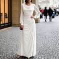 thumbnail image 6 of Shihyeh Women's Elegant Pleated Long Sleeve Flowy Evening Dress, Solid Color Chic Gown, Soft Stretchy Party Dress, 6 of 7
