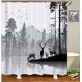 thumbnail image 3 of 4PCS Moose Shower Curtain Set, Deer Elk Woodland Animal Hunting Lodge Cabin Brown Black Buffalo Plaid Country Rustic Farmhouse Bathroom Decor, Fabric Shower Curtain, Non-Slip Bath Mat, 3 of 7