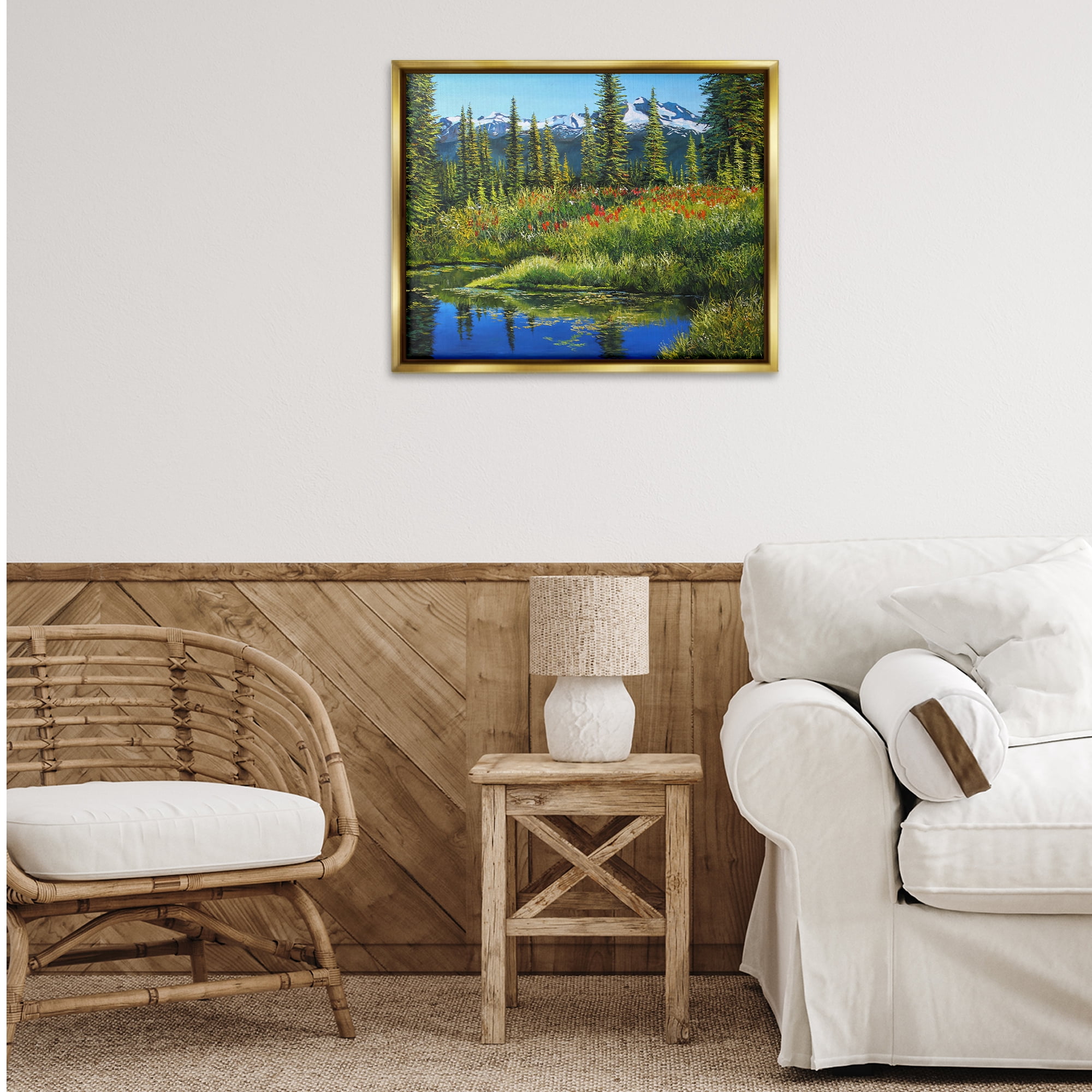 Stupell Industries High Country Summer Landscape & Nature Painting Gold Floater Framed Canvas Art Print Wall Art, 31 x 25