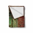 thumbnail image 2 of Rustic Soft Flannel Fleece Blanket, Rusty Old Door of Red Brick Wall House Dirty Doorway Front Exist Retro Textured Art Photo, Cozy Plush for Indoor and Outdoor Use, 50" x 70", Green, by Ambesonne, 2 of 6