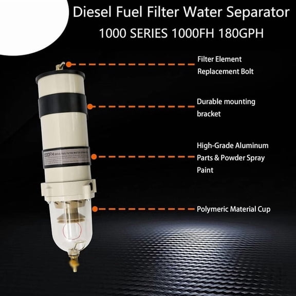 1000FG Diesel Fuel Filter Water Separator with 2020 Element, 30 Micron, 180 GPH, 7/8-14 UNF, 1-Pack