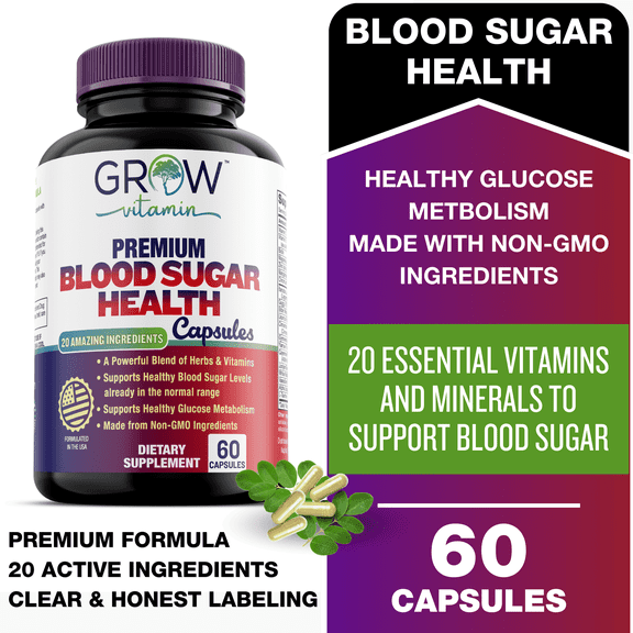 Grow Vitamin  Blood Sugar Complex with Cinnamon to Support Heart Health, Overall Wellness, Energy & Immune System 60 Capsules