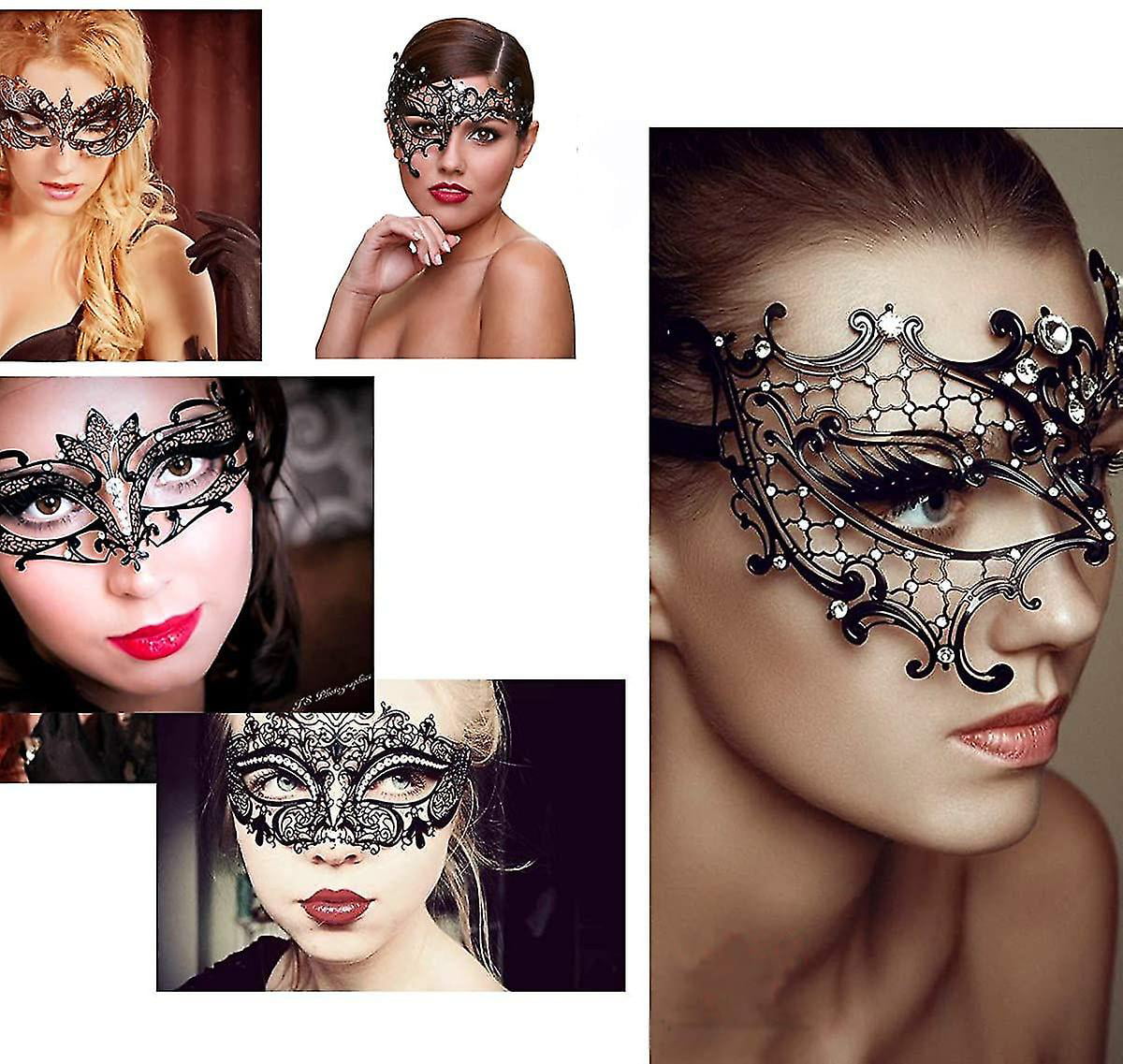 Masquerade Mask for Women Metal Mask Shiny Rhinestone Venetian Party Evening Prom Ball Mask Bar Costumes Accessory 