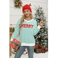 thumbnail image 5 of VILOVE Women Christmas Sweatshirt Striped Glitter Patch Merry Christmas Letter Print Sweater Embroidered Pullover Top, 5 of 10