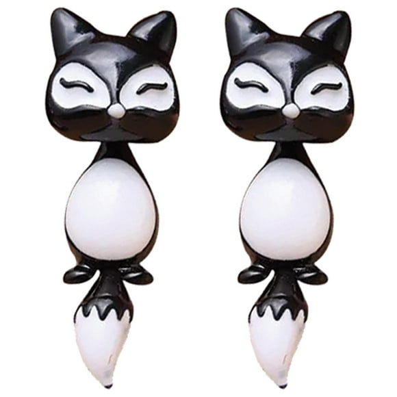 Aretes VentDepot EarringFox01 1Pza Zorro Tuerca Negro Metal