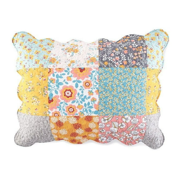 The Lakeside Collection Floral Patchwork Polyester Quilted Pillow Sham, Standard - Reversible