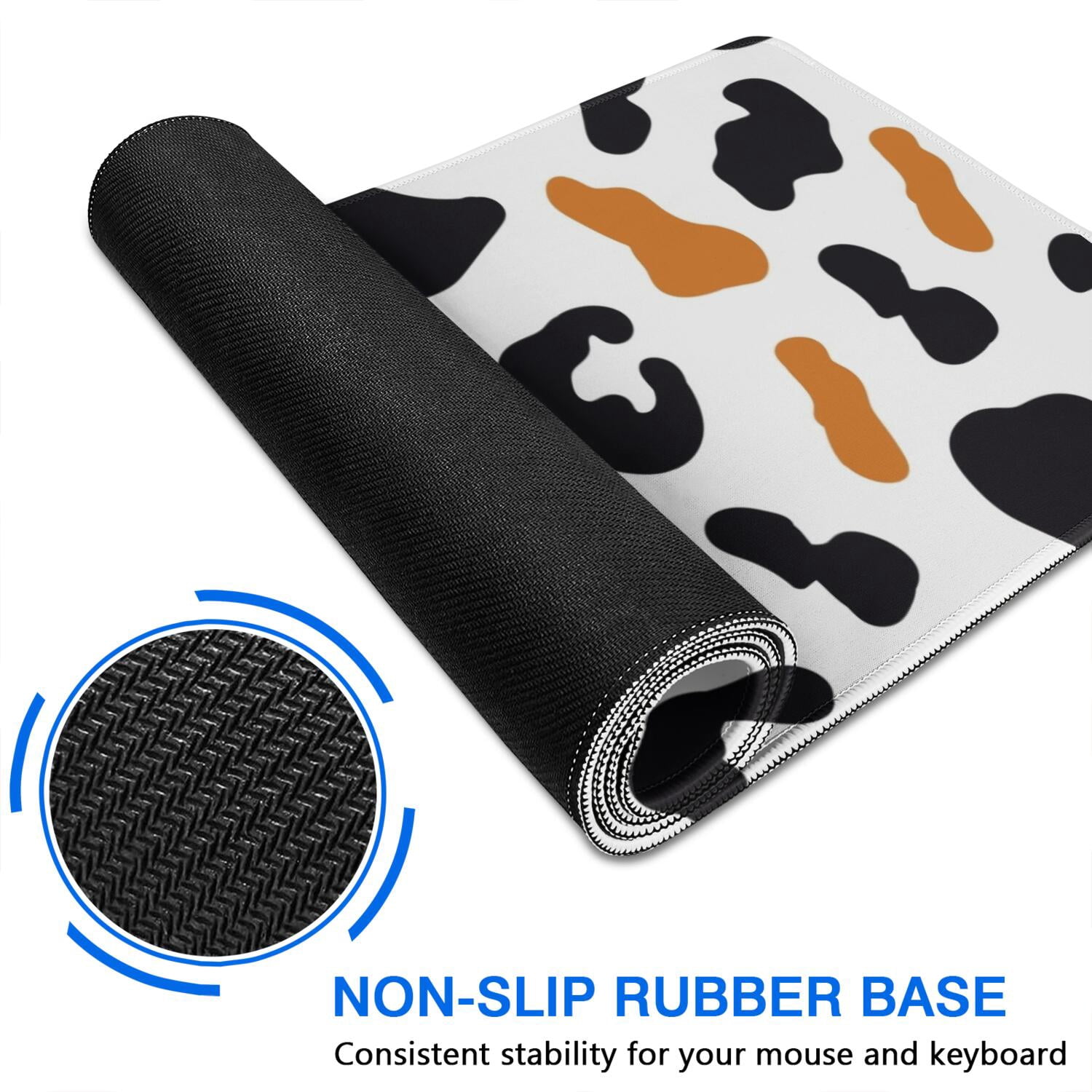 Long Mouse Pads for Desk,White and Orange Of Leopard Print Desk Mats on Top Of Desks, Desk Mouse Pad Extra Large with 3mm Non-Slip Base and Stitched Edge for Gaming,Office,Work,Home 31.5"x11.8"
